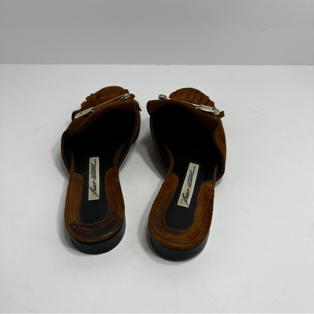 Brian Atwood Luna Brown Safety Pin Fringe Suede Mule Slides SZ 6.5 - Picture 4 of 7